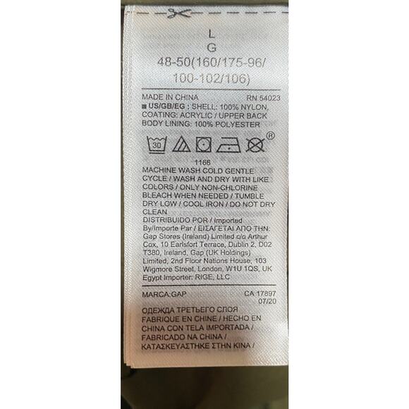 GAP Fit Upcycled Parka Jacket Hooded Cinched Waist Water Resistant Longline L - Picture 9 of 13